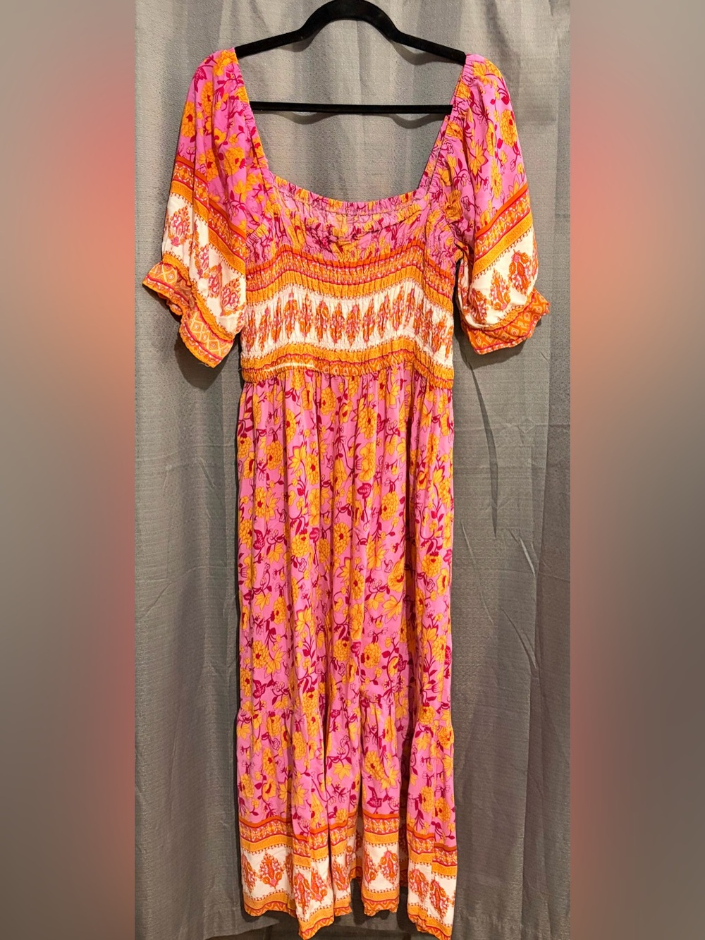 ✨ 3/$20 Pink & Yellow Floral Smocked Dress Sz 2XL